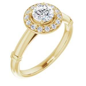 14k yellow 5 mm round forever  moissanite & 1/8 ctw diamond engagement ring  