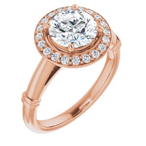 14k rose 7.5 mm round forever  moissanite & 1/6 ctw diamond engagement ring  