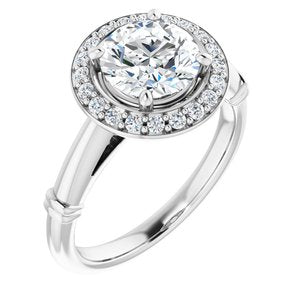 14k white 7.5 mm round forever  moissanite & 1/6 ctw diamond engagement ring  