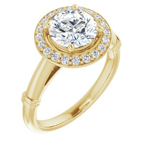 14k yellow 7.5 mm round forever  moissanite & 1/6 ctw diamond engagement ring  