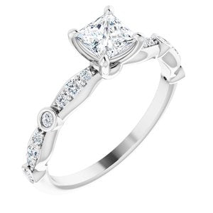 14k white 4.5 mm square i2 engagement ring