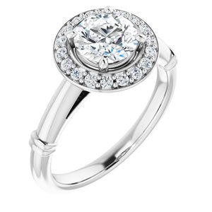 platinum 6.5 mm round forever  moissanite & 1/6 ctw diamond engagement ring  