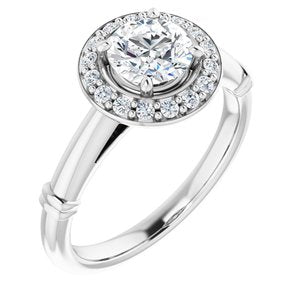 14k white 6 mm round forever  moissanite & 1/8 ctw diamond engagement ring  