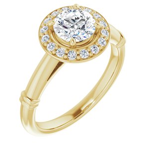 14k yellow 6 mm round forever  moissanite & 1/8 ctw diamond engagement ring  