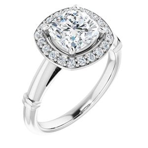 platinum 7 mm cushion forever  moissanite & 1/6 ctw diamond engagement ring  