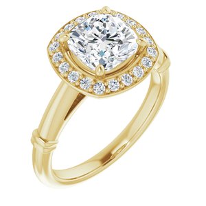 14k yellow 7 mm cushion forever  moissanite & 1/6 ctw diamond engagement ring  