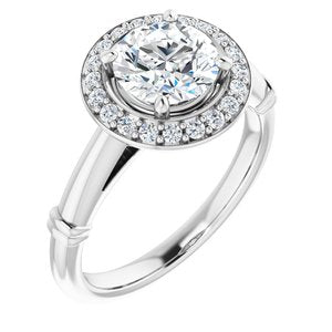 14k white 7 mm round forever  moissanite & 1/6 ctw diamond engagement ring  