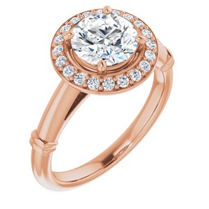 14k rose 7 mm round forever  moissanite & 1/6 ctw diamond engagement ring  