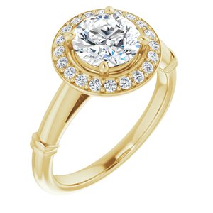 14k yellow 7 mm round forever  moissanite & 1/6 ctw diamond engagement ring  