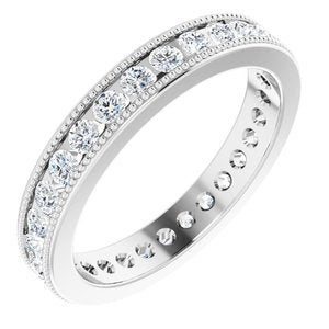 14k white 7/8 ctw diamond milgrain eternity band size 6