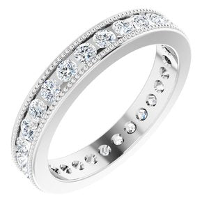 14k white 7/8 ctw diamond milgrain eternity band size 5