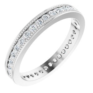 14k white 1/2 ctw diamond eternity milgrain band size 6