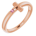 14k rose 1.5 mm round genuine pink tourmaline youth cross ring