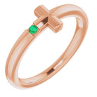 14k rose 1.5 mm round lab-created emerald youth cross ring