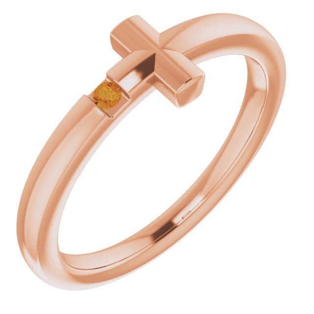 14k rose 1.5 mm round genuine citrine youth cross ring