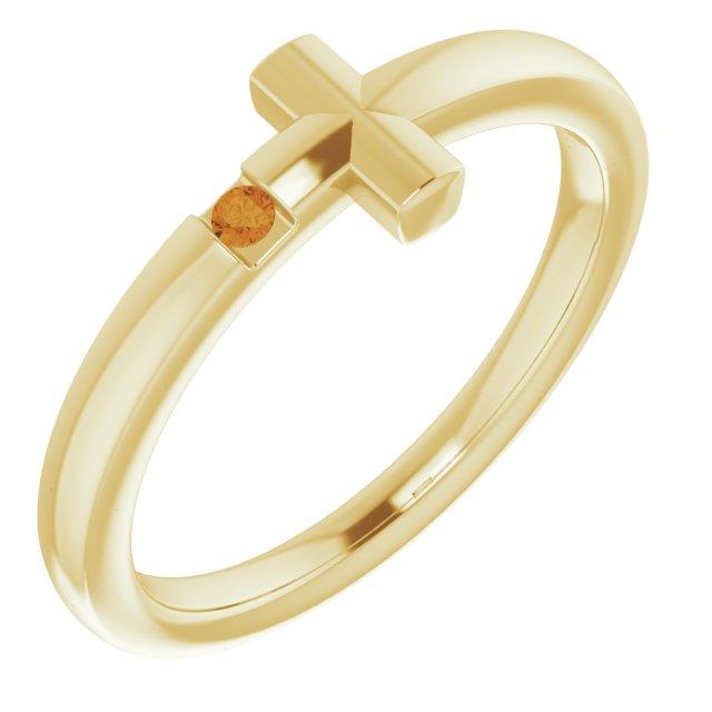 14k yellow 1.5 mm round genuine citrine youth cross ring