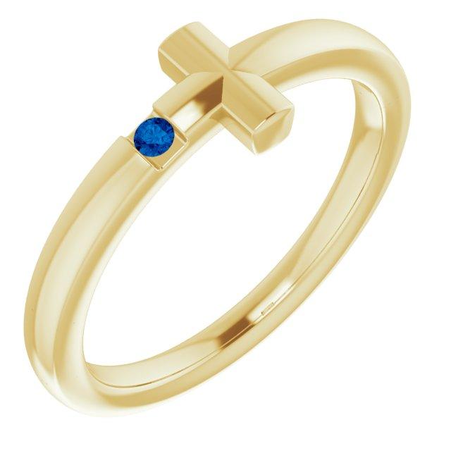 14k yellow 1.5 mm round genuine blue sapphire youth cross ring