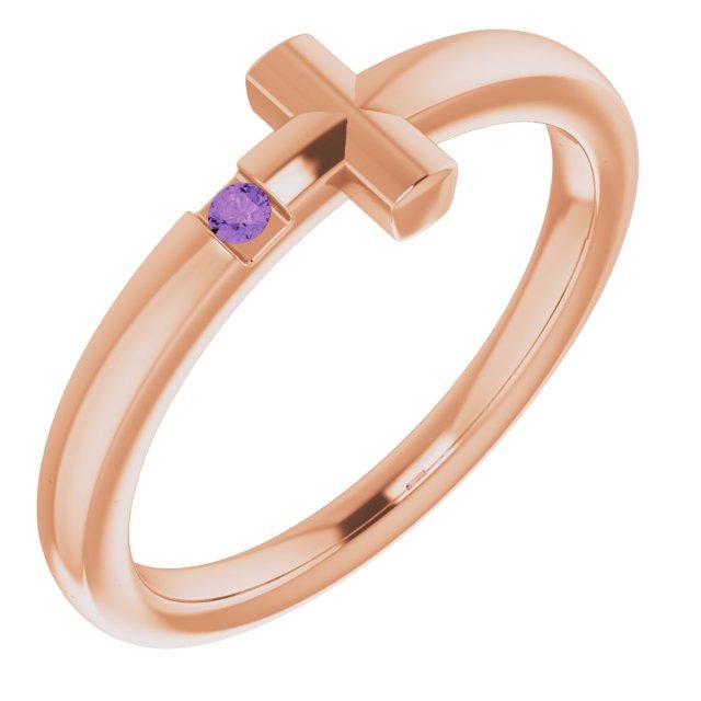 14k rose 1.5 mm round genuine amethyst youth cross ring