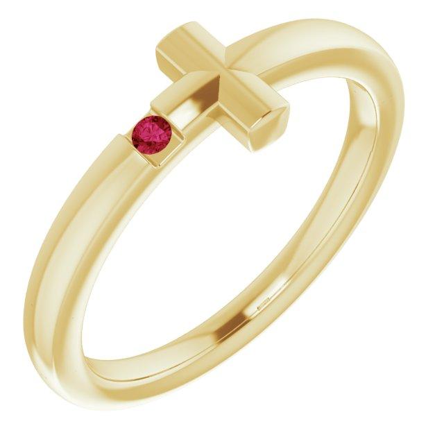 14k yellow 1.5 mm round genuine ruby youth cross ring