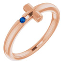 14k rose 1.5 mm round genuine blue sapphire youth cross ring