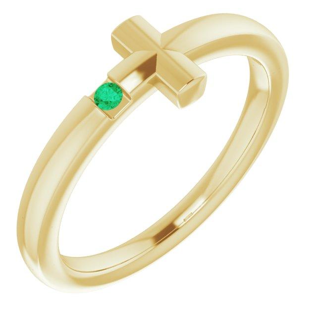 14k yellow 1.5 mm round genuine emerald youth cross ring