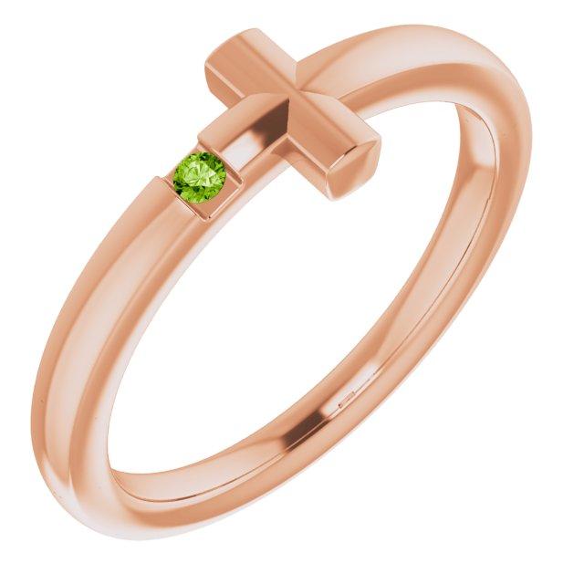 14k rose 1.5 mm round genuine peridot youth cross ring