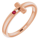 14k rose 1.5 mm round genuine ruby youth cross ring