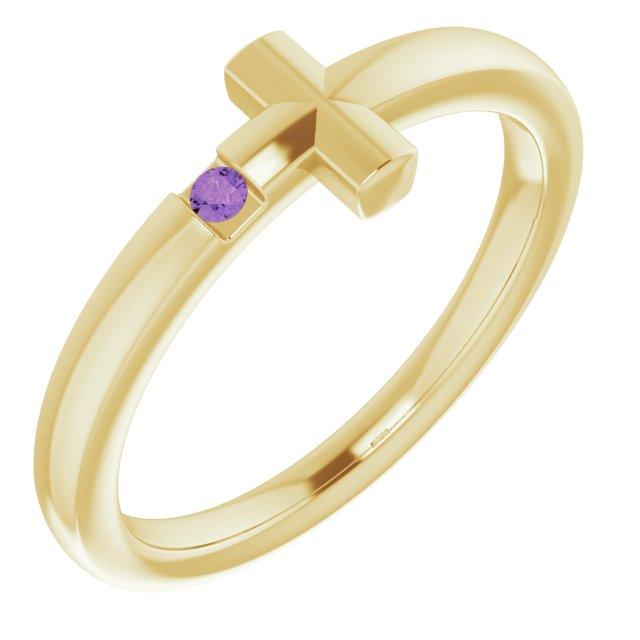 14k yellow 1.5 mm round genuine amethyst youth cross ring