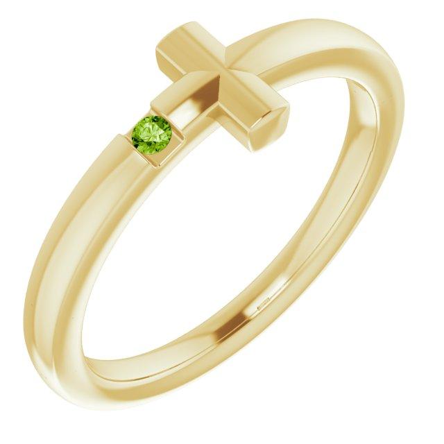 14k yellow 1.5 mm round genuine peridot youth cross ring