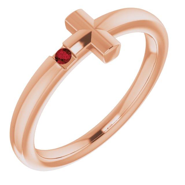 14k rose 1.5 mm round genuine mozambique garnet youth cross ring