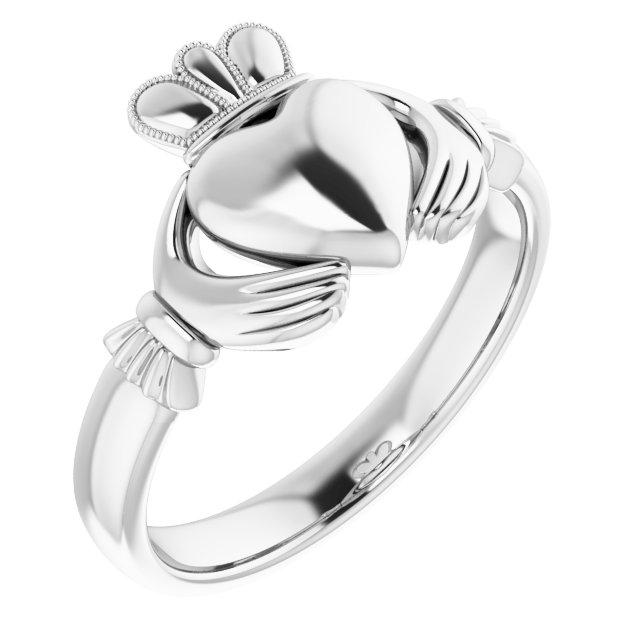 14k white 8.5 mm claddagh ring size 10