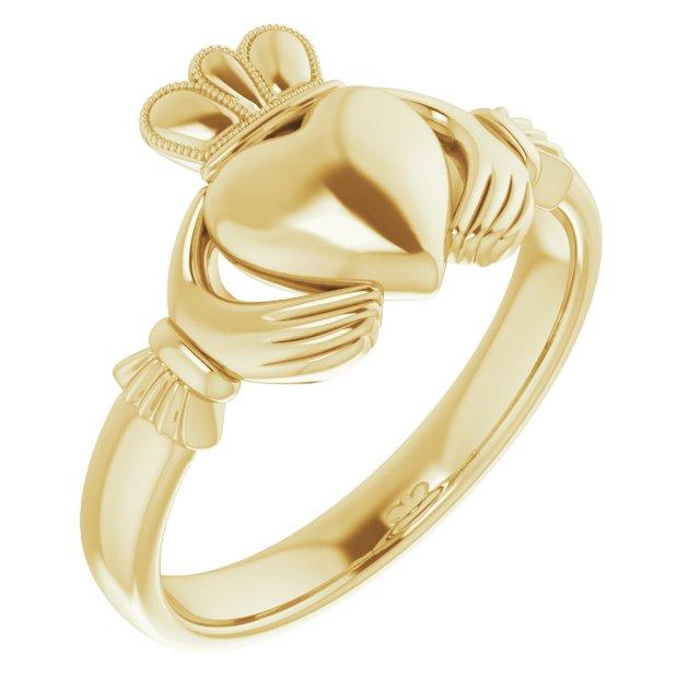 14k yellow 8.5 mm claddagh ring size 10