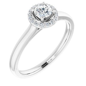 14k white 4 mm round forever  moissanite & .08  ctw diamond engagement ring  