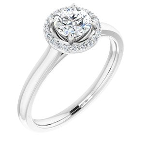 14k white 5 mm round forever  moissanite & .08  ctw diamond engagement ring  