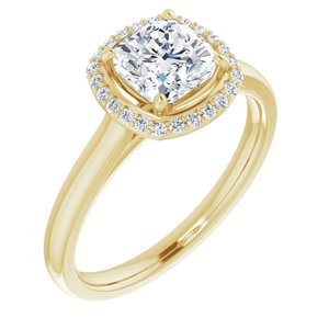 14k yellow 6 mm cushion forever  moissanite & 1/10 ctw diamond engagement ring