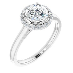 14k white 6.5 mm round forever  moissanite & 1/10 ctw diamond engagement ring  