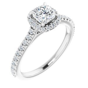 platinum 5 mm cushion forever  moissanite & 5/8 ctw diamond engagement ring