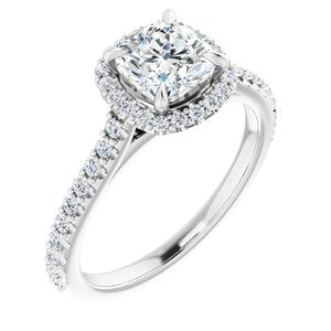 14k white 6 mm cushion forever  moissanite & 1/3 ctw diamond engagement ring