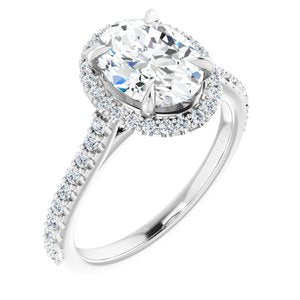 14k white 9x7 mm oval forever  moissanite & 1/3 ctw diamond engagement ring 