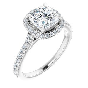 platinum 7 mm cushion forever  moissanite & 1/3 ctw diamond engagement ring