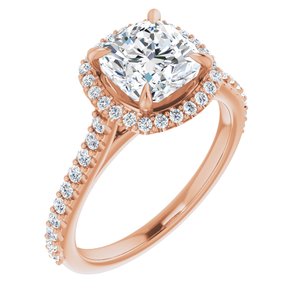 14k rose 7 mm cushion forever  moissanite & 1/3 ctw diamond engagement ring