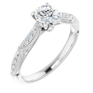 platinum 5 mm round forever  moissanite & 1/10 ctw diamond engagement ring    