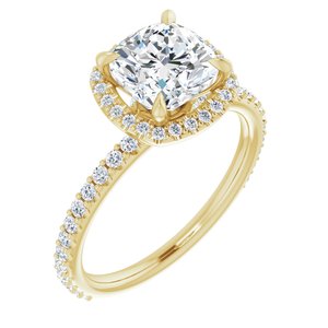 14k yellow 7 mm cushion forever  moissanite & 1/3 ctw diamond engagement ring     