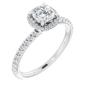 platinum 5 mm cushion forever  moissanite & 1/3 ctw diamond engagement ring  