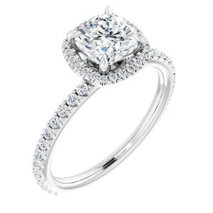 platinum 6 mm cushion forever  moissanite & 1/3 ctw diamond engagement ring   