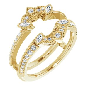 14k yellow 3/8 ctw diamond art deco milgrain ring guard  