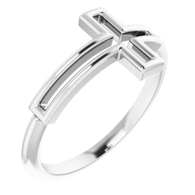 14k white cross ring 