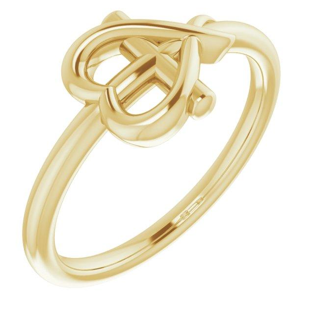 14k yellow cross with heart youth ring  