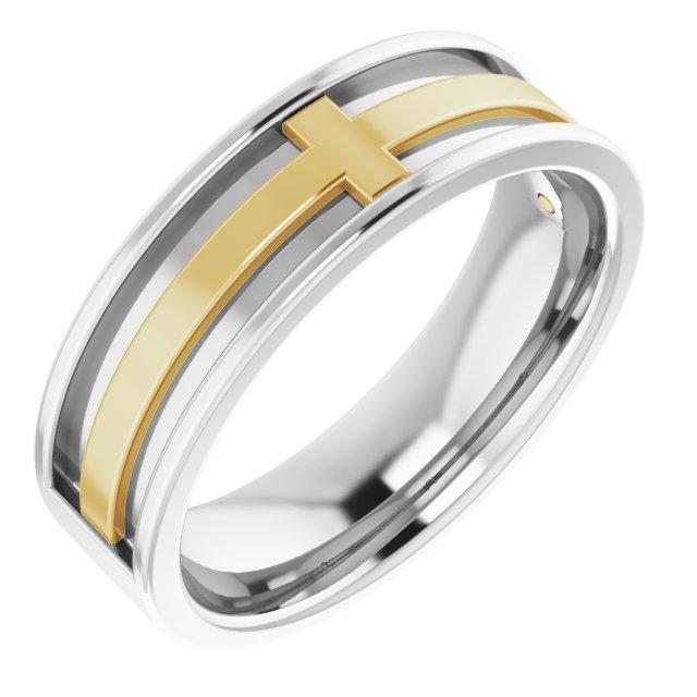 platinum & 18k yellow 6 mm cross band size 7.5