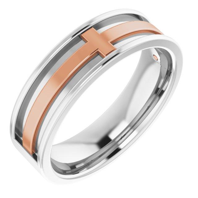 14k white/rose 6 mm cross band size 8